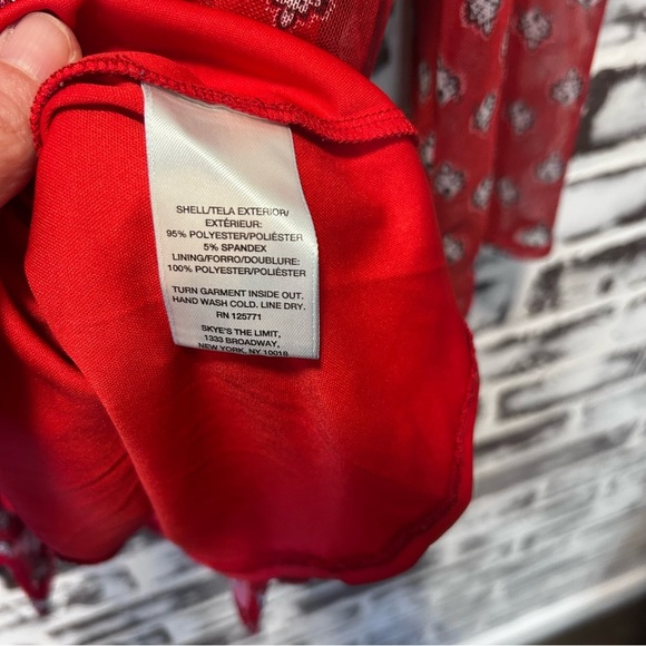 Skye's the Limit Modern Boho Whimsical Artsy Print Red Mesh Blouse Size XL - Picture 8 of 8